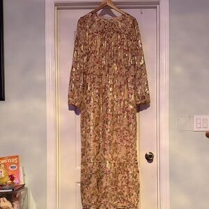 LOFT Pink Floral Sequin Blouson Dress